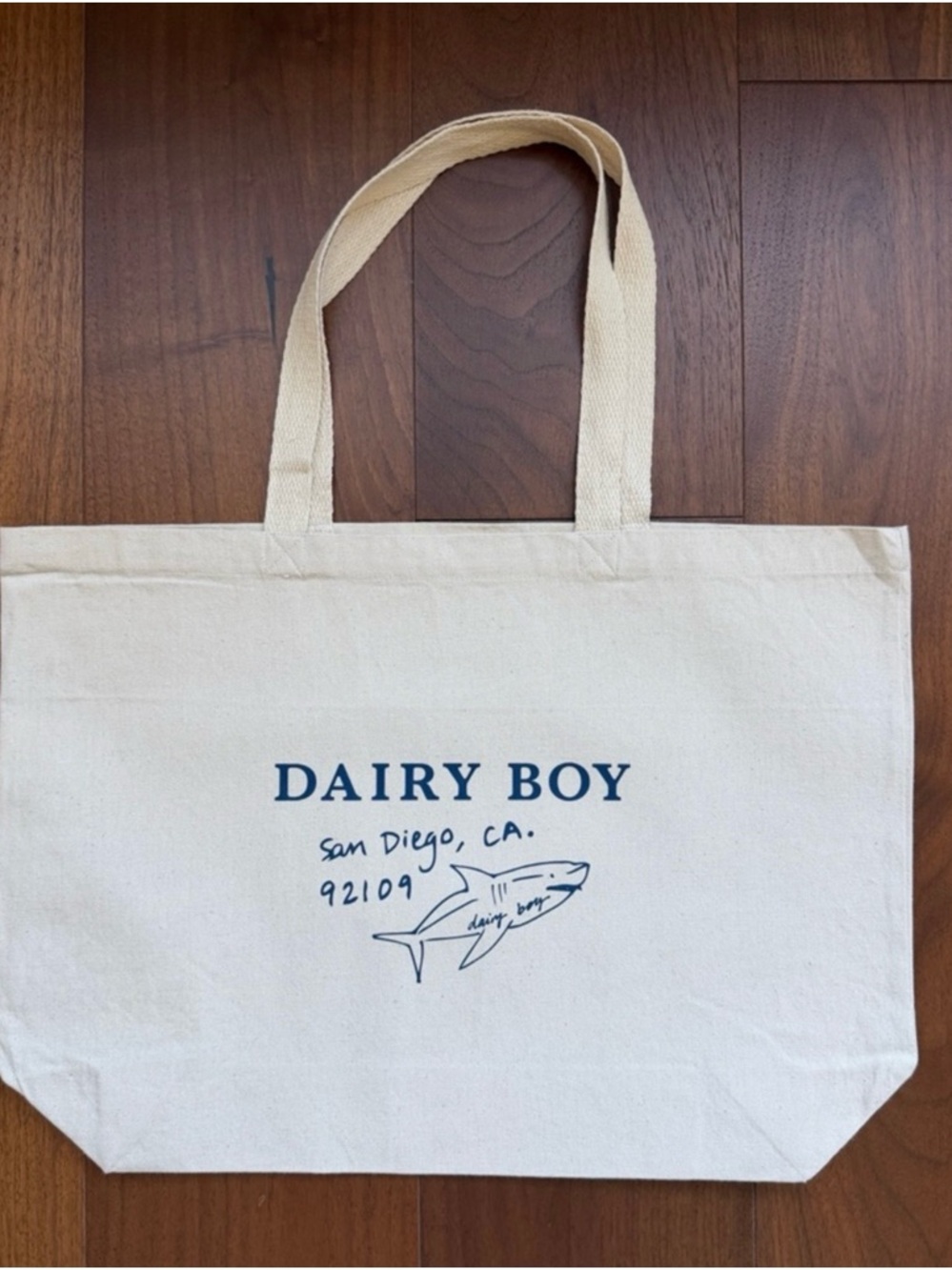 DAIRY BOY Natural Canvas Tote with Navy Logo